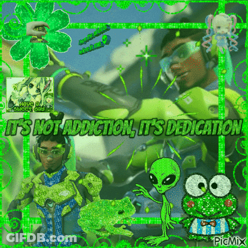 A Picture Of A Man And Frog With The Words It 'S Not Addiction It 'S Dedication GIF