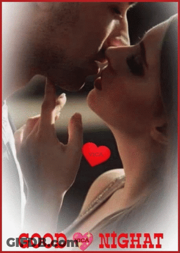 A Picture Of A Man And Woman Kissing With The Words Good Night Vica GIF