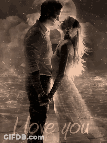 A Picture Of A Man And Woman Kissing With The Words I Love You On The Bottom GIF