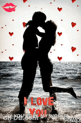 Kissing Couple With I Love You Rock My World GIF