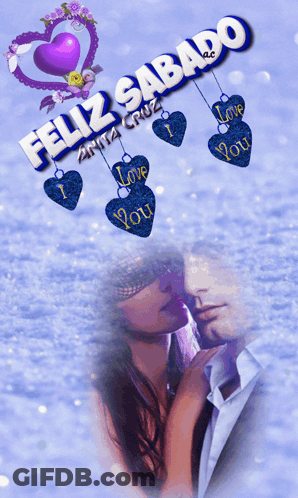 A Picture Of A Man And Woman With The Words Feliz Sabado Written Above Them GIF