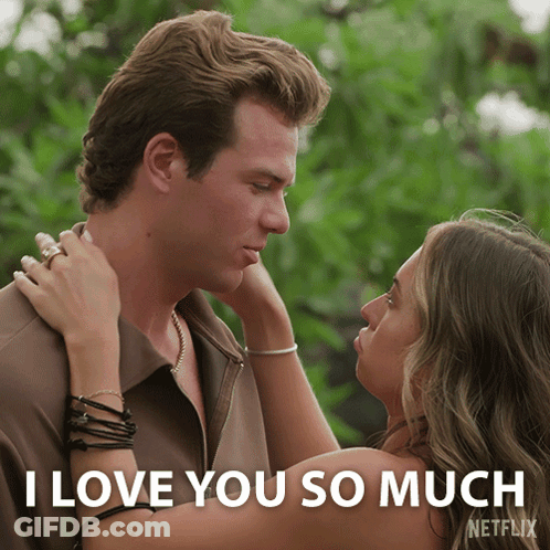 A Picture Of A Man And Woman With The Words I Love You So Much On The Bottom GIF