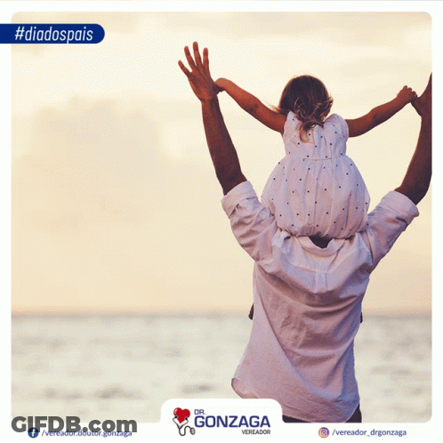 A Picture Of A Man Carrying A Little Girl On His Shoulders With The Words Dr. Gonzaga On The Bottom GIF