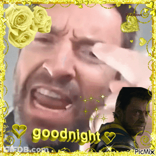 A Picture Of A Man Crying With The Words Goodnight Written On It GIF