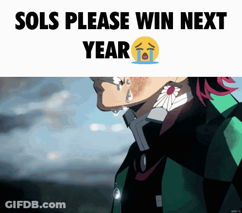 A Picture Of A Man Crying With The Words " Sols Please Win Next Year " Above Him GIF
