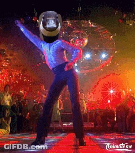 A Picture Of A Man Dancing With A Horse Head On His Head GIF