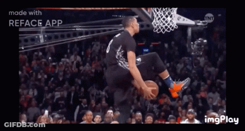 A Picture Of A Man Dunking A Basketball With The Words Seppy Slam On The Bottom GIF