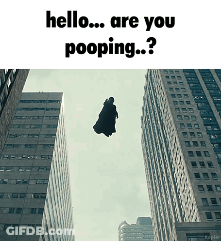 A Picture Of A Man Flying Through The Air With The Caption Hello Are You Pooping ? GIF