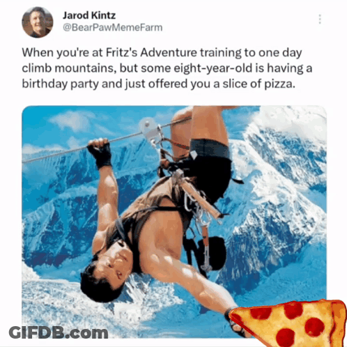 A Picture Of A Man Hanging Upside Down With The Caption " When You 'Re At Fritz " GIF