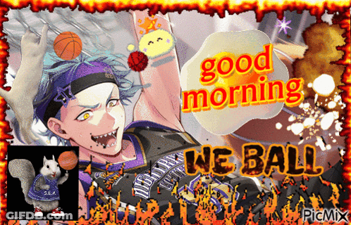 A Picture Of A Man Holding A Basketball With The Words Good Morning We Ball GIF