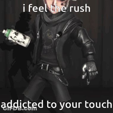 A Picture Of A Man Holding A Bottle With The Words I Feel The Rush Addicted To Your Touch Below Him GIF