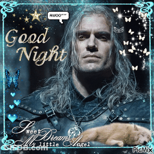 A Picture Of A Man Holding A Cat With The Words Good Night Sweet Dream My Little Angel GIF