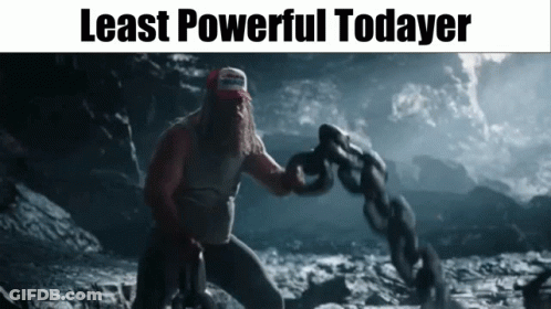 A Picture Of A Man Holding A Chain With The Words Least Powerful Todayer Below Him GIF