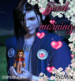 A Picture Of A Man Holding A Doll With The Words Good Morning On It GIF