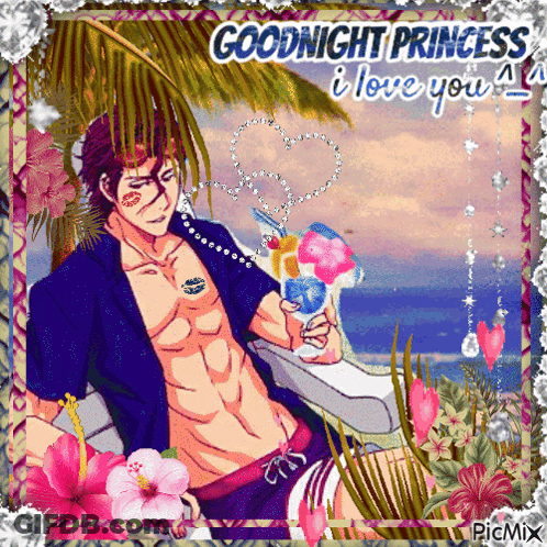 A Picture Of A Man Holding A Drink With The Words Goodnight Princess I Love You GIF