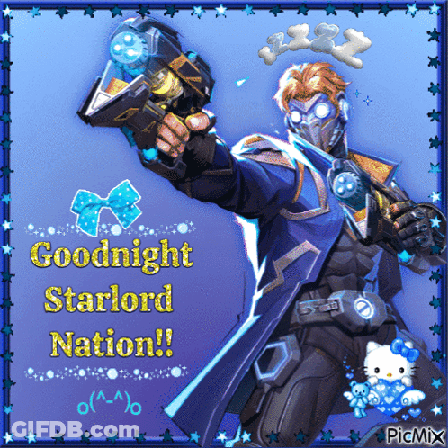 A Picture Of A Man Holding A Gun With The Words Goodnight Starlord Nation GIF