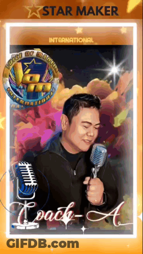 A Picture Of A Man Holding A Microphone With The Name Coach A GIF