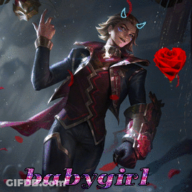 A Picture Of A Man Holding A Rose With The Words Babygirl Written On It GIF