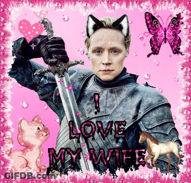 A Picture Of A Man Holding A Sword With The Words " I Love My Wife " GIF