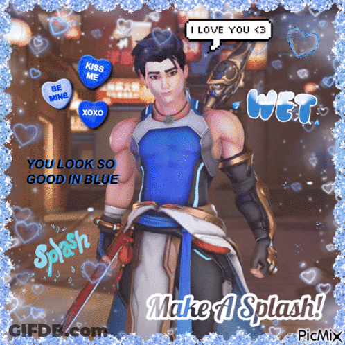 A Picture Of A Man Holding A Sword With The Words Make A Splash On It GIF