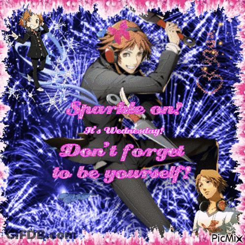 A Picture Of A Man Holding A Sword With The Words " Sparkle On " Written On It GIF