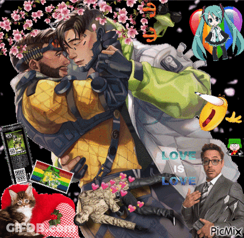 A Picture Of A Man Holding Another Man With The Words Love Is Love In The Corner GIF
