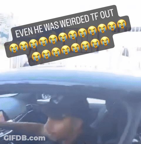 A Picture Of A Man In A Car With A Caption That Says Even He Was Weirded Tf Out GIF