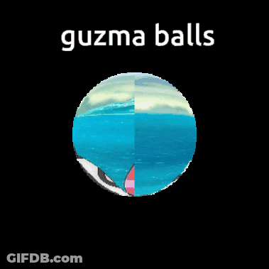 A Picture Of A Man In A Circle With The Words Guzma Balls Above It GIF