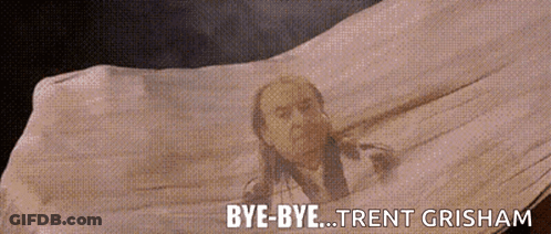 A Picture Of A Man In A Coffin With The Words Bye-Bye Trent Grisham Above Him GIF