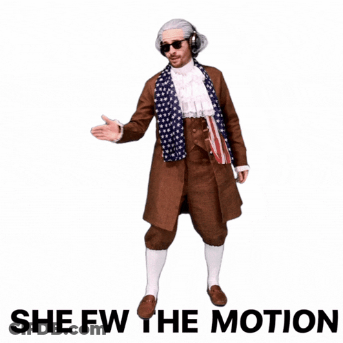 A Picture Of A Man In A Costume With The Words She Fw The Motion Below Him GIF
