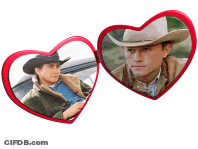A Picture Of A Man In A Cowboy Hat Is Between Two Heart Shaped Mirrors GIF