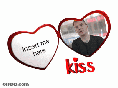 A Picture Of A Man In A Heart Shaped Frame With The Words Insert Me Here Kiss GIF