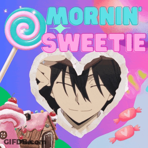 A Picture Of A Man In A Heart With The Words Mornin ' Sweetie Above Him GIF