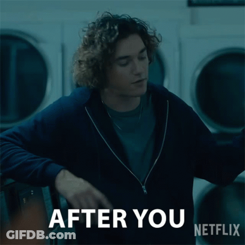 A Picture Of A Man In A Laundromat With The Caption After You GIF