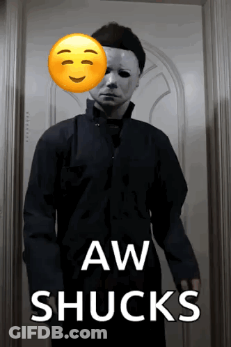 A Picture Of A Man In A Mask With The Words Aw Shucks Written Below Him GIF