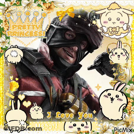 A Picture Of A Man In A Mask With The Words " Pretty Princess " On The Bottom GIF