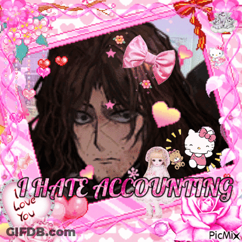 A Picture Of A Man In A Pink Frame With The Words " I Hate Accounting " On It GIF