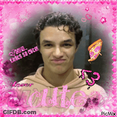 A Picture Of A Man In A Pink Frame With The Words " Lovely " On It GIF