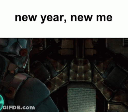 A Picture Of A Man In A Space Suit With The Words New Year New Me Above Him GIF