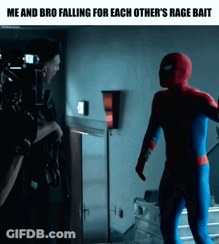 A Picture Of A Man In A Spiderman Costume With The Caption Me And Bro Falling For Each Other GIF