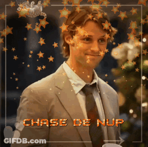 A Picture Of A Man In A Suit And Tie With The Words Chase De Nup GIF