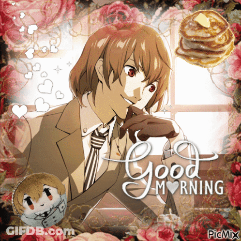 A Picture Of A Man In A Suit And Tie With The Words Good Morning On It GIF