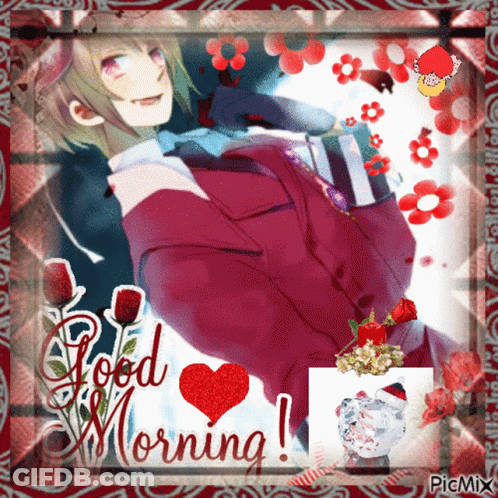 A Picture Of A Man In A Suit With Flowers And The Words Good Morning GIF