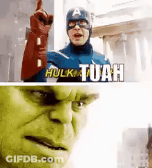 A Picture Of A Man In A Superhero Costume And A Picture Of A Man In A Shrek Costume . GIF