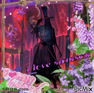A Picture Of A Man In A Top Hat With The Words I Love Samson GIF