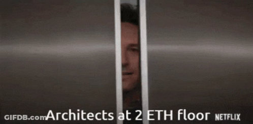 A Picture Of A Man In An Elevator With The Words Architects At 2 Eth Floor Netflix GIF