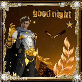 A Picture Of A Man In Armor With The Words Good Night Above Him GIF