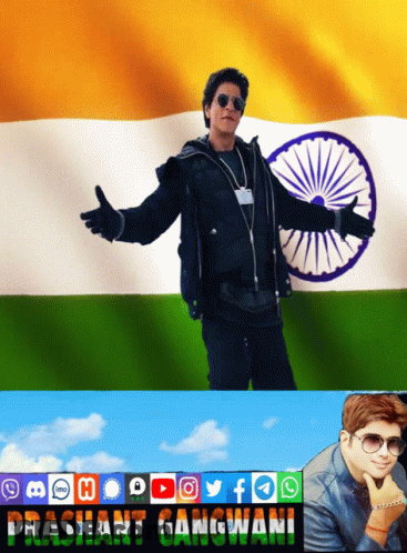 A Picture Of A Man In Front Of An Indian Flag With The Name Prashant Gangwani Below Him GIF