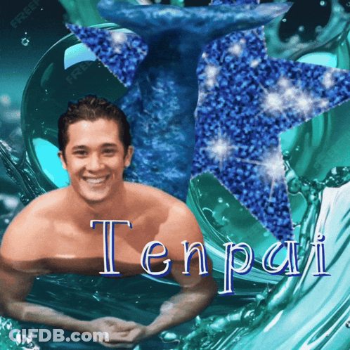 A Picture Of A Man In The Water With The Word Tempai Written On It GIF