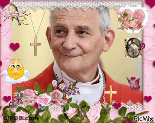 A Picture Of A Man Is Surrounded By Pink Flowers And Butterflies And Says Picmix GIF